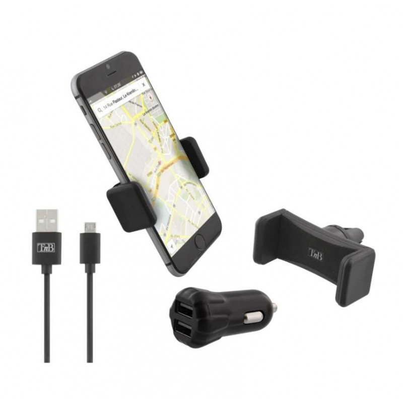 Kit completo TnB 3 en 1 para coche con cargador dual soporte rejilla y cable