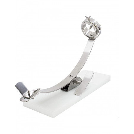 Jamonero profesional Flores Cortés con sistema balancín y base blanca elegante