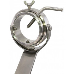 Primer plano del cabezal giratorio 360 grados en acero inoxidable de jamonero profesional