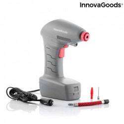 Compresor de aire portátil Airpro+ gris con gatillo rojo, cable de 12V y boquillas de inflado